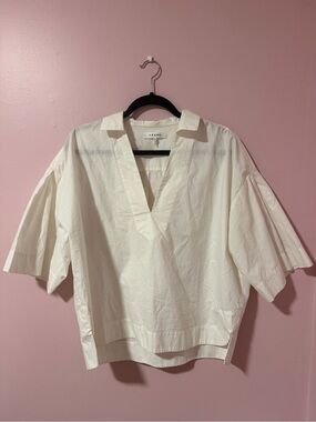 FRAME Denim White Cotton Poplin V-Neck Top